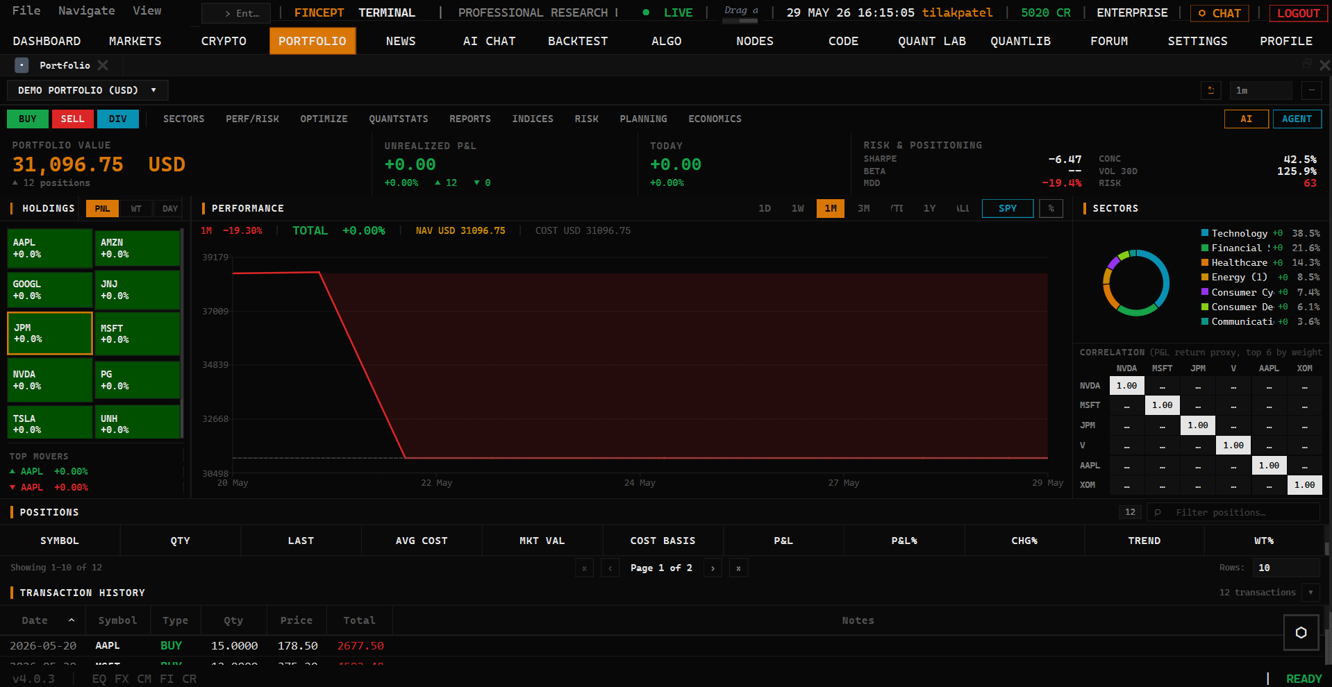 Broker trading terminal preview